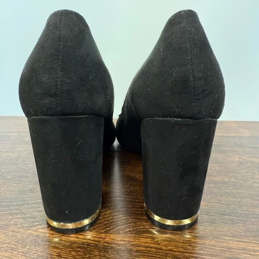 Marc Fisher Women’s  MFGILDY5-R black suede gold 3.5” heel pump shoe size 7.5